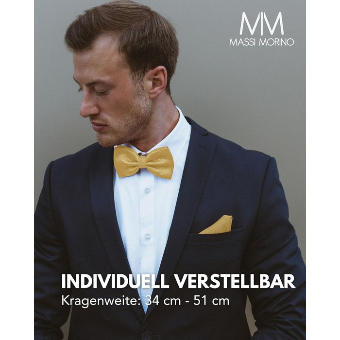 Массі Моріно: Комплект краватка-метелик та нагрудна хустинка для чоловіків - краватка-метелик на весілля, регульована, кольору шампань