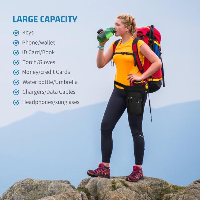 Чоловіча/Жіноча нагрудна сумка-чохол на ногу, валіза на стегно, чорна. Багато кишень, водонепроникна, для мотоцикла, походів, хайкінгу