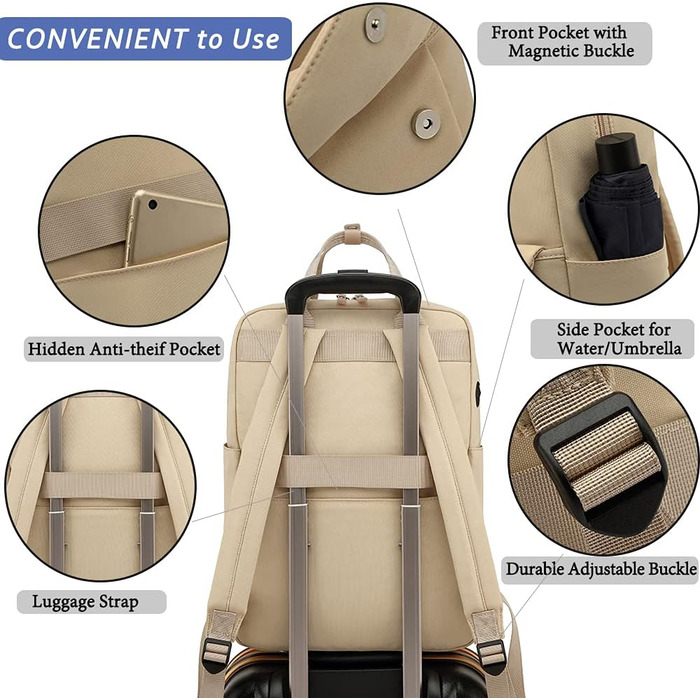 Рюкзак FUXINGYAO для жінок з відділенням для ноутбука 15,6 дюймів, антикрадійний, 23L, для подорожей та навчання