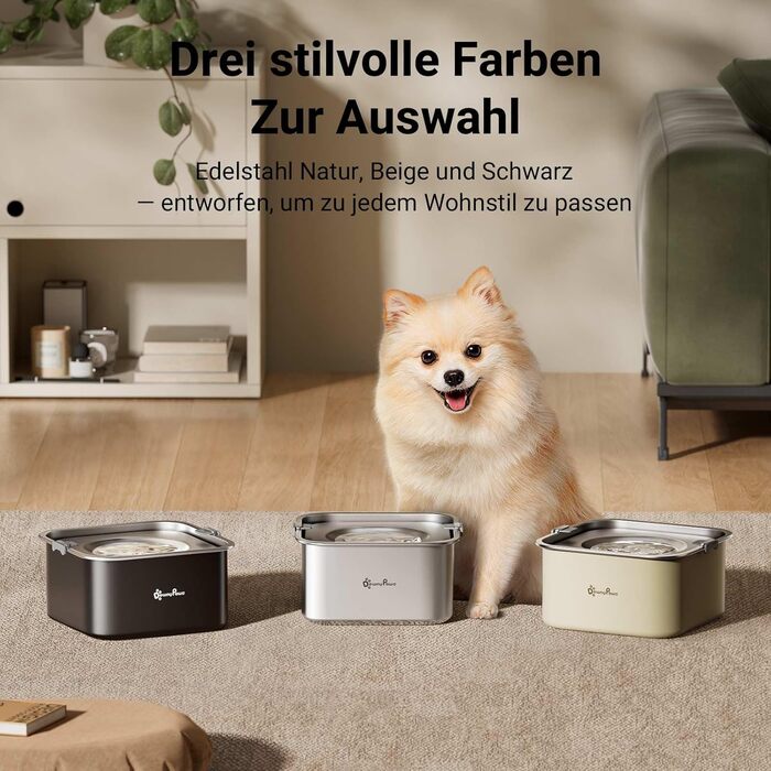 Миска для собак DownyPaws 3L, неркає, з нержавіючої сталі, чорна. Для дому та вулиці, запобігає розбризкуванню води.