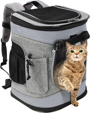 Рюкзак для тварин Kritter Planet з сітчастими вікнами, дихаючий та складаний, для собак та котів, знімний килимок, для походів, велосипеда, активного відпочинку, 7 кг, світло-сірий