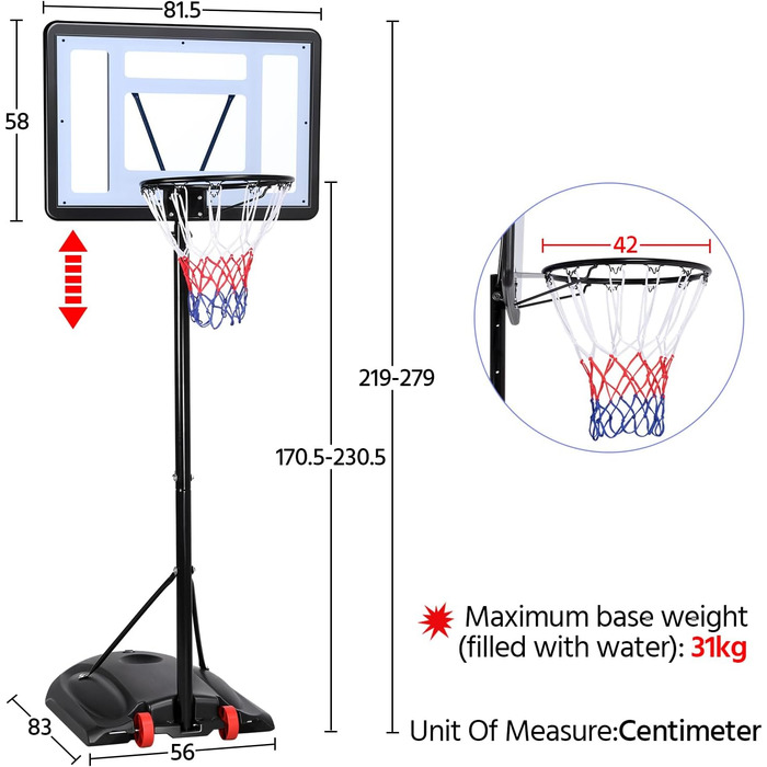 Yaheetech Adjustable Basketball Stand with Wheels - Outdoor Basketball Hoop System