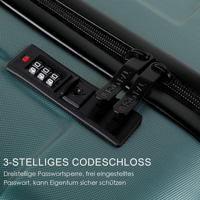 Валіза ручної поклажі TANTOMI: жорсткий корпус, телескопічна ручка, кодовий замок, для подорожей та ділових поїздок, світло-зелений колір