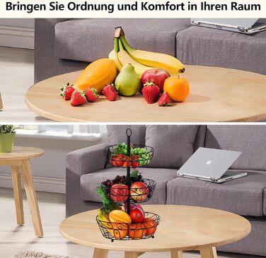 Металева етажерка для фруктів Stöckig 3 яруси - кошик для зберігання фруктів, чорний, для кухні, вітальні, офісу