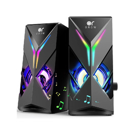 Комп'ютерні колонки OROW S201 з RGB підсвічуванням: 10W, USB, 3.5mm jack, для ПК, міні колонки, сучасний дизайн