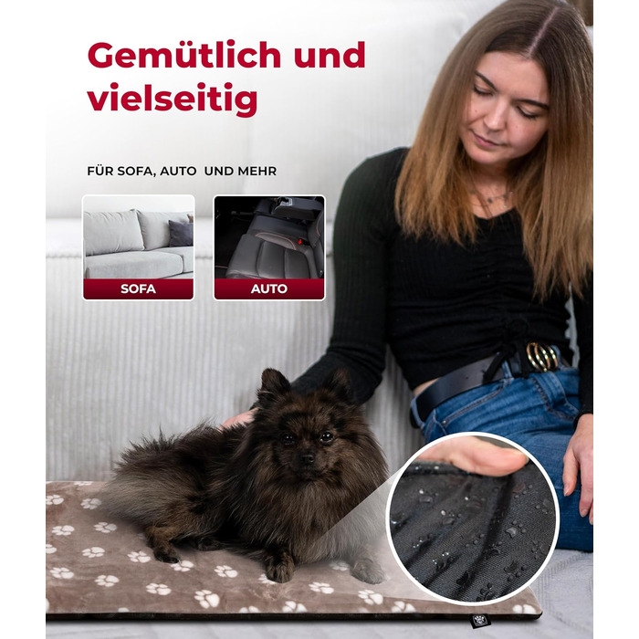 Підстилка для собак XS (45x65 см) – неслизька та затишна з 3 см наповнювачем – ідеальна для дивану, авто та переноски – Tatze Beige, Made in DE 45 x 65 см Tatze Beige