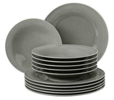 Сервіз столовий SELTMANN WEIDEN Beat 12-ти частинний - білий (перламутрово-сірий), з рельєфом, круглий