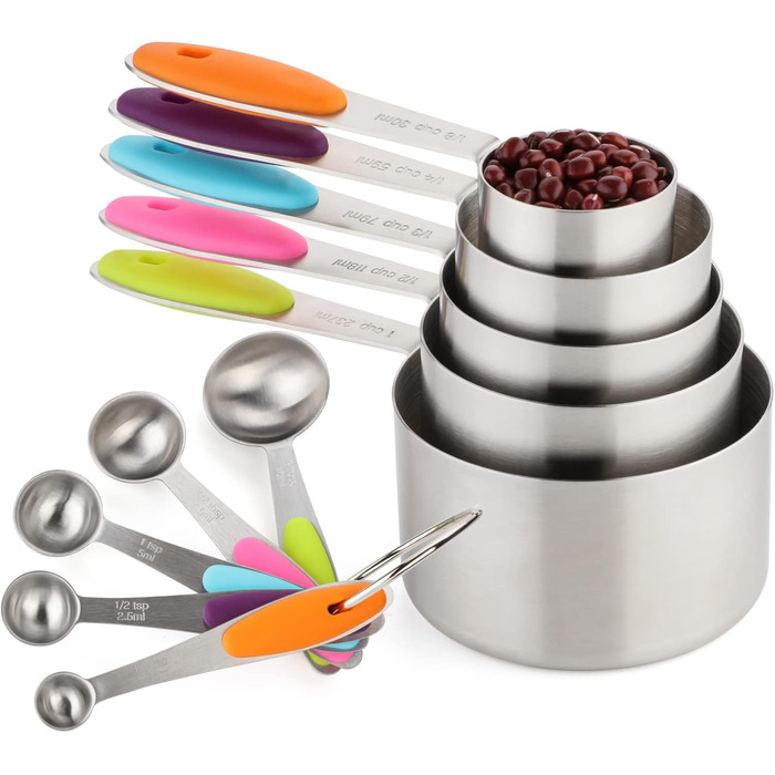 Stainless Steel Measuring Cup & Spoon Set - Measuring Cups and Spoons including 5 Nesting Cups and 5 Spoons, for dry and liquid ingredients (5+5)