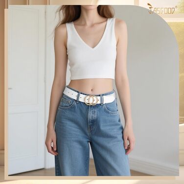 Жіночий шкіряний ремінь JasGood з подвійною кільцевою пряжкою для джинсів, штанів та суконь (3 кольори, L: 130 см, обхват талії 96-105 см)