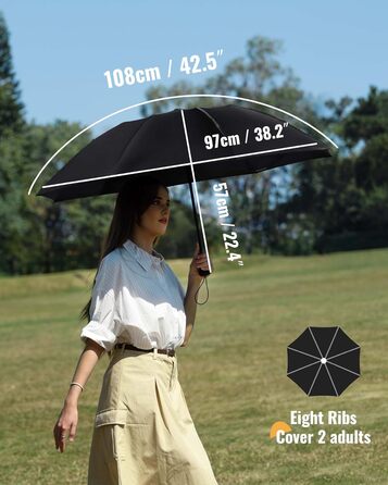 Чакіпі Чакіпі Парасолька велика, стійка до вітру, компактна для подорожей, автоматична, для жінок та чоловіків – кишеньковий парасолька, портативний UV-захист, чорний, 210T покриття, діаметр 97 см, 8 спиць, довжина 108 см