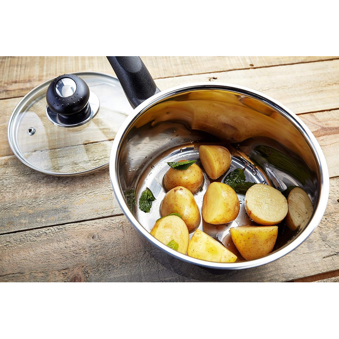 Judge Essentials Stainless Steel Cookware Set, 3-Piece Pot Set, 16 cm, 18 cm & 20 cm Pots, Glass Lids with Steam Vents, Induction Compatible