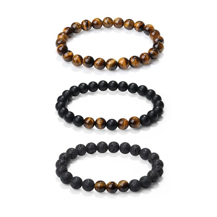 Чоловічі браслети з натурального каміння: тигрове око, лава, онікс, бірюза. Набір 3-4 шт.