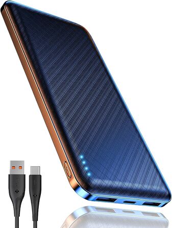 Портативний зарядний акумулятор Power Bank 10000mAh, ультратонкий, з USB-C, 2 USB виходи, сумісний з iPhone, iPad, Samsung, AirPods