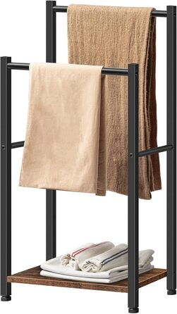 HOOBRO Тримач для рушників, підставка для рушників, рейли для рушників стоячі з 2 перекладинами, для рушників, одягу, ковдр, газет, економія місця, стабільний, білий та натуральний колір EWN02LB01 Білий + Натуральний (Темно-коричневий + Чорний)