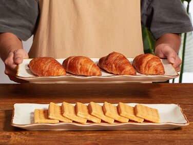 ONEMORE Porcelain Serving Platter Set - Rectangular 2-Piece Set, 38 cm Serving Tray, Long Serving Plates, Small Dinner Plates for Dessert, Cake, Sushi, Salad, Antipasti