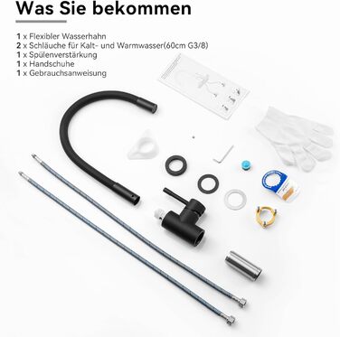 Змішувач кухонний CECIPA SOFETIY SERIE чорний з гнучким гусаком 360° для високого тиску, з нержавіючої сталі, для мийки, однолеверний