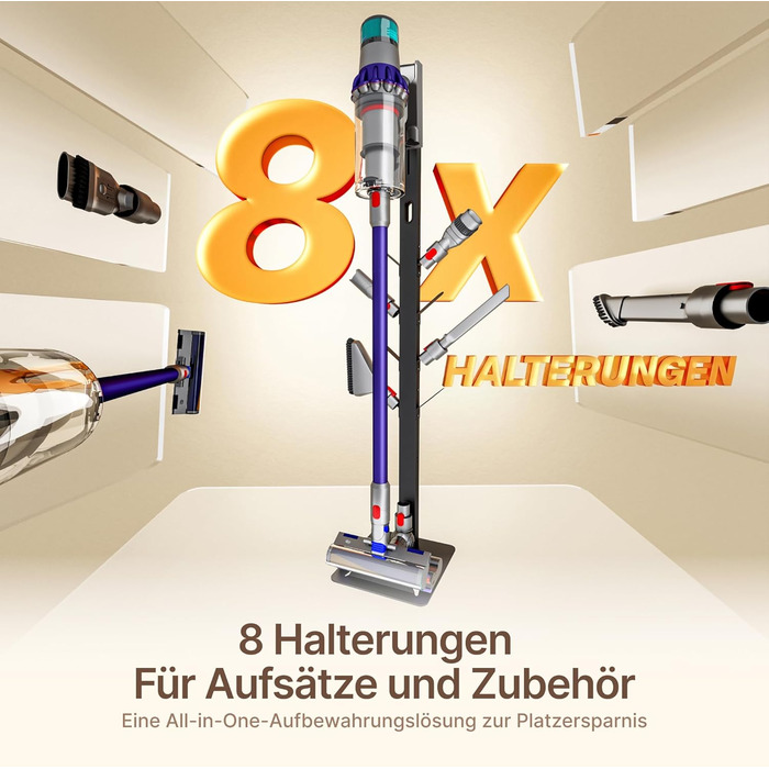 Стійка для пилосогів Dyson Gen5, V15, V12, V11, V10, V9, V8, V7, V6, Tineco S11, A10, A11, Eureka NEC180/280TL з 8 гаками, на підлогу, без свердління