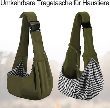 Сумка-переноска для собак PetLoft Tragetuch, реверсивна, для маленьких собак, регульована, з отвором для кріплення нашийника, для собак/кішок/кроликів (Хакі)
