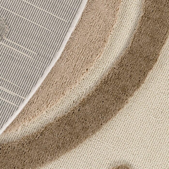 TT Home Children's Rug, Kids' Room Rug, Play Rug, Short Pile, Sun Design, Fluffy 3D, Color: Dark Beige, Dark Cream, Beige, Size: 160 cm Round