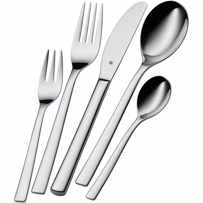WMF Palermo Stainless Steel Cutlery Set, 6 Persons, 30-Piece Dining Cutlery Set, Monobloc Knives, Cromargan Stainless Steel Polished, Shiny, Dishwasher Safe Single