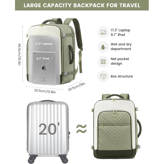 LOVEVOOK Рюкзак для жінок, великий, ручна поклажа, 17.3