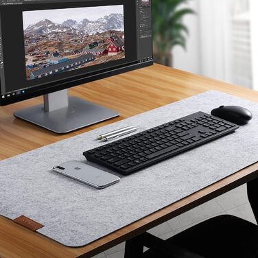 Підкладка для столу з фетру | 100x40 см | Нековзна килимок для миші | Великий фетровий килимок для офісу та дому | Захист столу (світло-сірий)