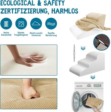 Сходинки для собак Zvonema: 3 сходинки, 60x40x40 см, водонепроникні, з неслизьким покриттям, для маленьких собак, бежеві