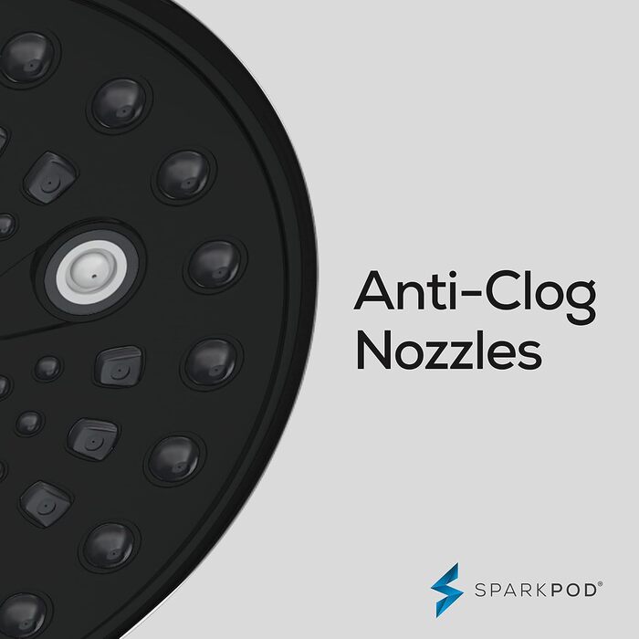 Душова лійка SparkPod з шлангом 15 см, високий тиск, XXL, дощова, хром, легкий монтаж, преміум-дизайн, матова чорна