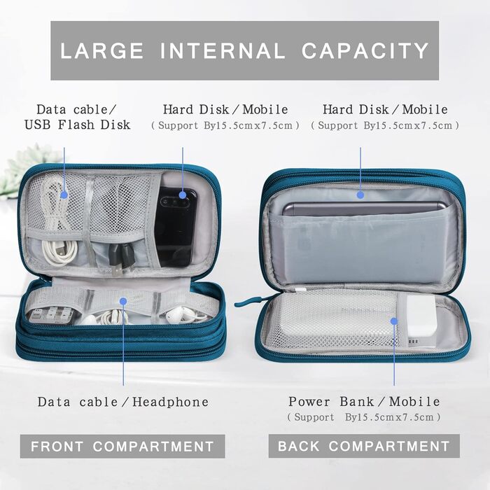 Органайзер для кабелів Skycase, сумка-органайзер для аксесуарів: USB, Powerbank, SD-картки, зарядні кабелі. Зелений, 19 x 11 x 5.5 см