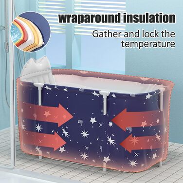 Foldable Bathtub for Adults, 132 x 68 x 47 cm, Steam Bucket for Sauna, Shower, and Ice Bath, Portable, Non-Inflatable (Blue)