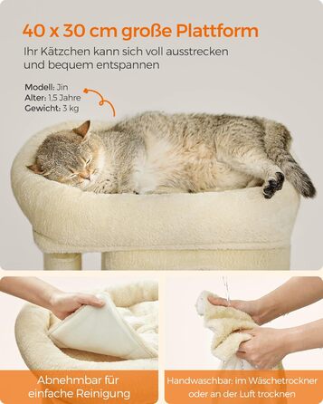 Feandrea Cat Tree Small, 67 cm Cat Tree, Kitten House for Kittens up to 3 kg, Large Platform, Sisal Posts, PCT611W01 (Beige)