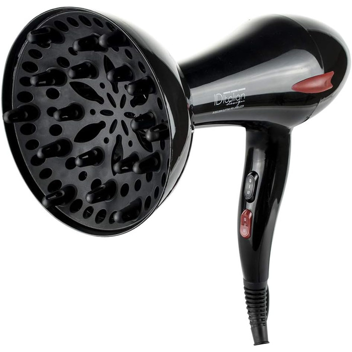 Професійний фен для волосся ID Italian Design з насадкою для укладки, 3 температурні та 2 режими швидкості, 2200W (темно-сірий)