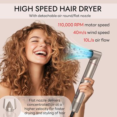 Airstyler 6-в-1 з LCD-дисплеєм: фен-щітка, стайлер для волосся, локони, об'єм, випрямлення, сушка, 110000 обертів/хв