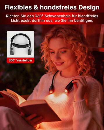 Світлодіодна лампа для читання з кліпсою 670 нм, з функцією пам'яті, димуванням та USB-зарядкою. Безсиній, портативний світильник для читання в ліжку, нашийний ліхтар