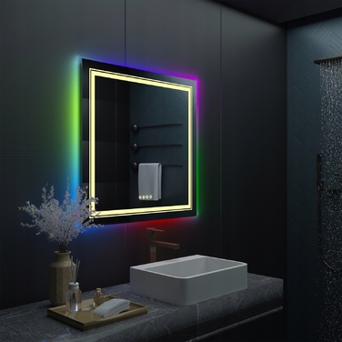 LED-дзеркало у ванну кімнату з RGB-підсвіткою, 80x80 см
