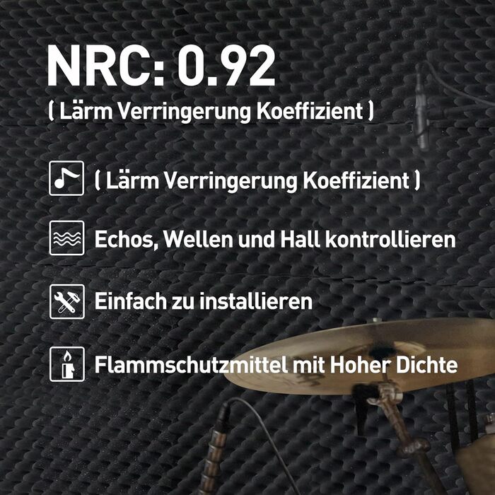 Акустичний поролон самоклеящийся пірамідальний, панелі для звукоізоляції та шумопоглинання (30x30x3 см, 36 шт), чорний — для студії, офісу та дому