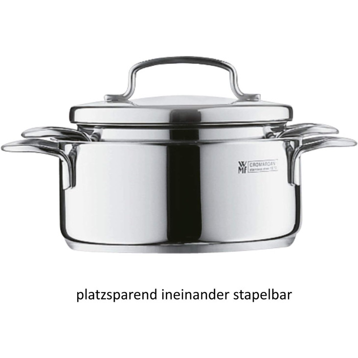 Каструля WMF Mini Kochtopf 16 см з кришкою з нержавіючої сталі Cromargan, 1,5 л, для невеликих порцій, індукційна