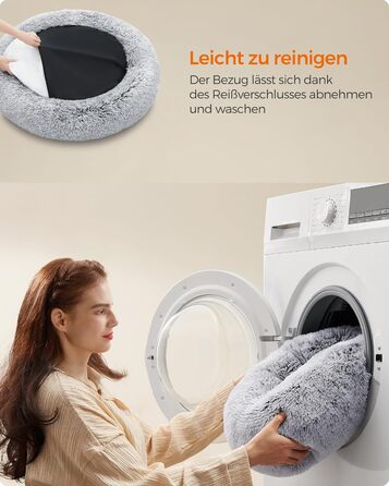 Кругла лежанка для собак та котів Feandrea, м'яка, з подушкою, 60 см, Ombré-Gray, PGW038G01