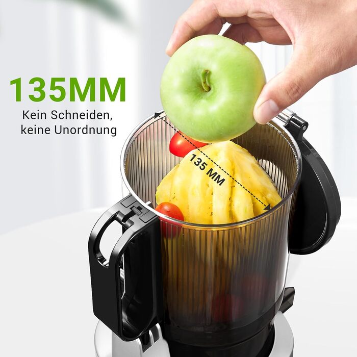 AMZCHEF Automatic All-in-One Juicer, 135MM Opening and 1.8L Juicer for Vegetables and Fruit, 250W Juicer Slow Juicer Test Winner with Triple Filter - Silver