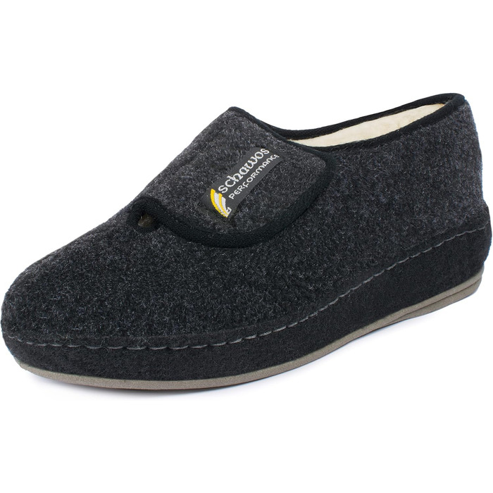 Чоловічі фетрові домашні тапочки Schawos 6064, теплі, з вовняною підкладкою, неслизькі, на липучці (42 EU, чорні)