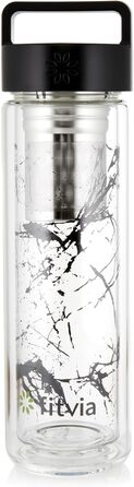 Термопляшка Fitvia 380 мл, чорна з малюнком 