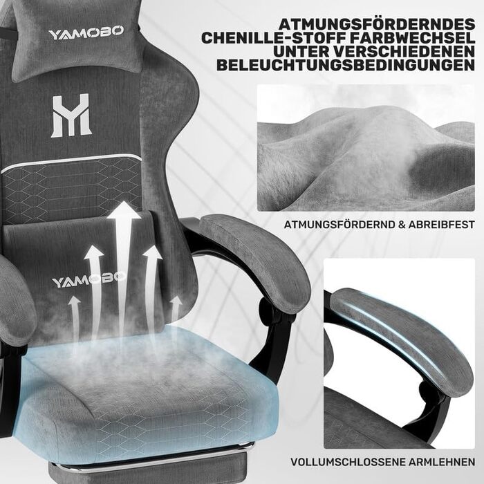 Геймерське крісло Ergonomisch з підлокітниками, підставкою для ніг, подушкою для попереку та голови, регульованою висотою, оббивка PU, сірий (C-grey)