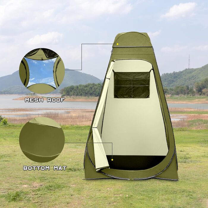 Brian & Dany Pop Up Camping Shower Tent - Portable Privacy Tent with Rainfly & Windows - Outdoor Changing Tent, UPF 50+ Waterproof, Green