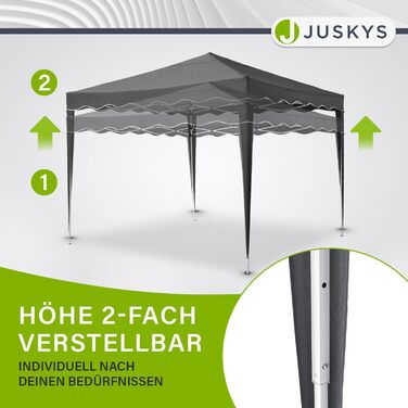 Juskys Pop-up Gazebo Vivara 3x3 m - Adjustable Height Pop-up Gazebo, UV50+ & Water-Resistant - Garden Tent with Bag - Party Tent for Garden - Grey