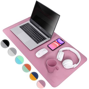 Офісний килимок для миші та столу Violett/Rosa з PU-шкіри, 80x39.9 см, двосторонній, водостійкий, антиковзкий, для дому та офісу, фіолетовий/рожевий