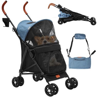 Візок для собак та котів DWVO - зручний та компактний, до 11,3 кг, блакитно-чорний (45,7x83x114cm)