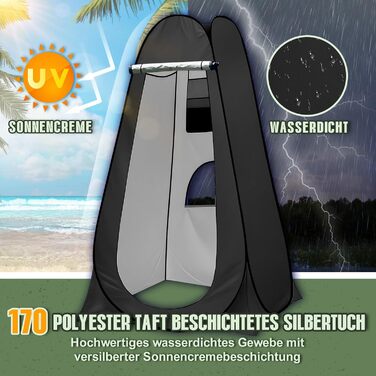 Charmofun Pop Up Shower Tent - Portable Camping Toilet & Changing Tent with UV Protection - Black