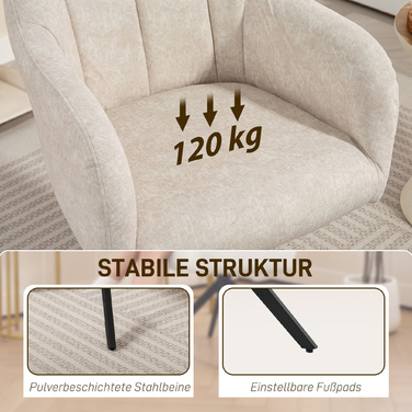 HOMCOM Armchair Living Room Swivel Lounge Chair Padded Tufted Recliner with Steel Legs, Velvet-Look Upholstered Armchair Vanity Chair for Bedroom Beige | Aosom