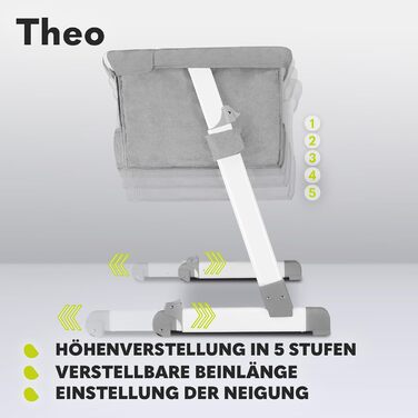Lionelo Theo 2in1 Baby Cot, Travel Cot for Baby, Bedside Cot for Baby from Birth up to 9 kg, Height Adjustment, Tilt Adjustment, Folding Side Rail, Mattress, Mosquito Net (Dove Grey) Dove Grey 1 Piece (1 Pack)