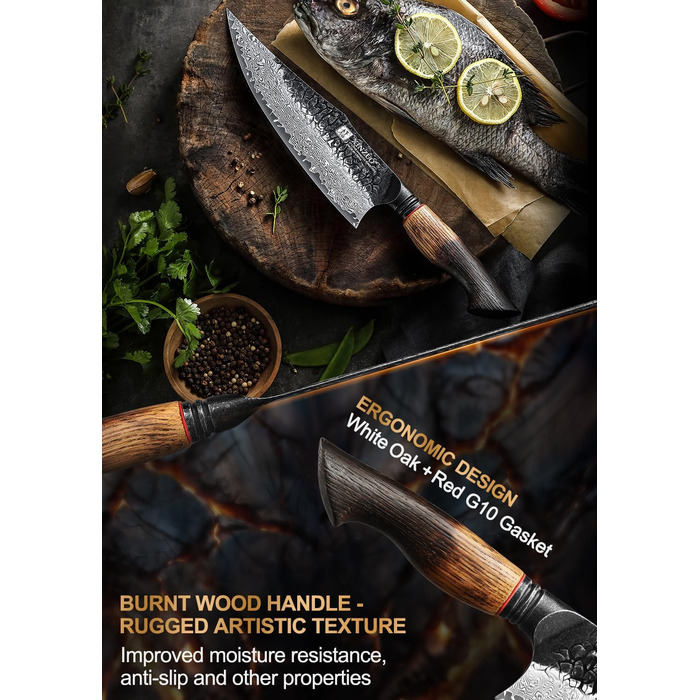 Ніж кухарський XINZUO 21.9 см з дамаської сталі, 67 шарів, професійний, з ергономічною ручкою з білої бука, серія Mo